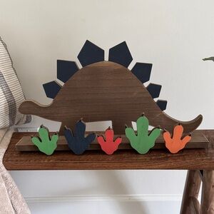 Wooden Dinosaur book shelf Wall Decor with Multicolor Accents